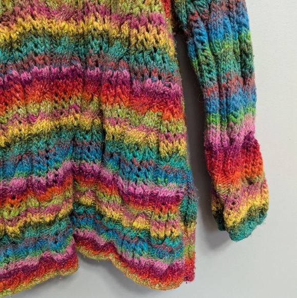 Handknit Gradient Rainbow Knit Open Chunky Cardigan Sweater - Picture 7 of 12